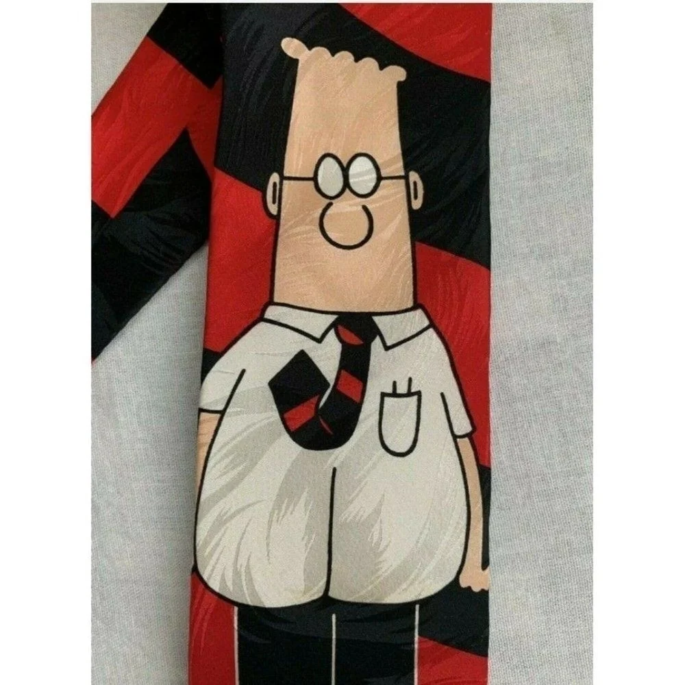 Dilbert mens tie necktie Dog Red Black Silk